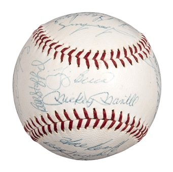 1963 American League Champions New York Yankees Team Signed OAL Cronin Ball with 26 Signatures Including Berra, Ford, & Howard (JSA)